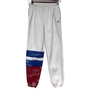Polo Ralph Lauren Kids Sweatpants Fleece White Stripe Pony Large 12 14 No String
